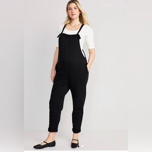 Maternity Knotted-Strap Fleece Overalls -XS